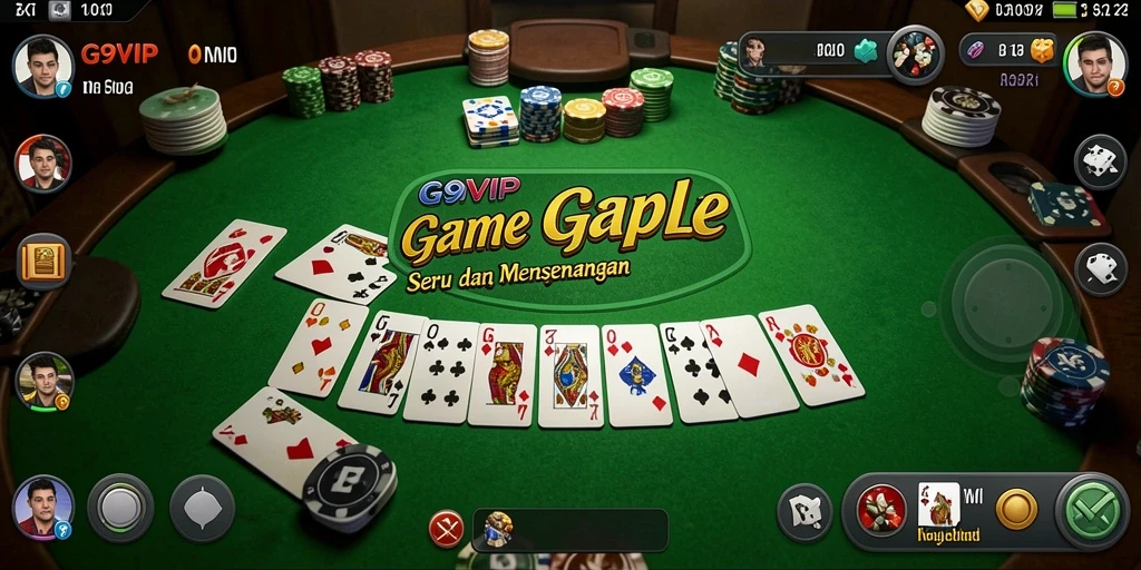 Tampilan gameplay G9VIP dengan kartu Gaple yang interaktif.
