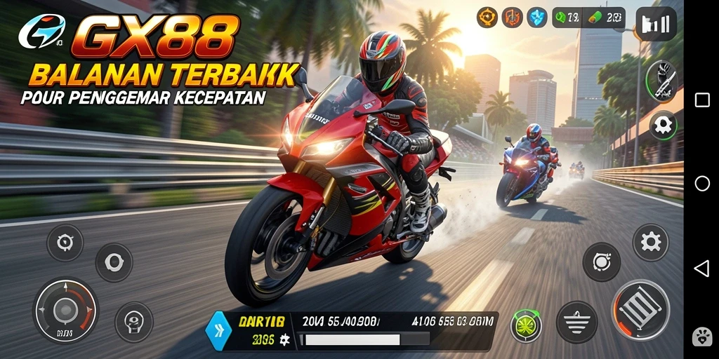 Screenshot dari gameplay balap motor yang mendebarkan.