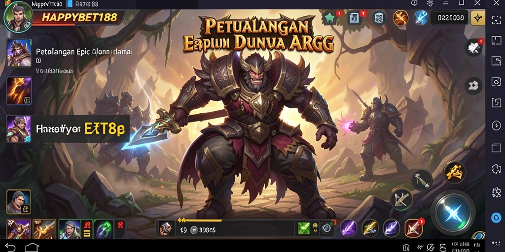 Screenshot <strong>HAPPYBET188</strong> menampilkan aksi pertempuran yang menegangkan dan karakter yang penuh warna.