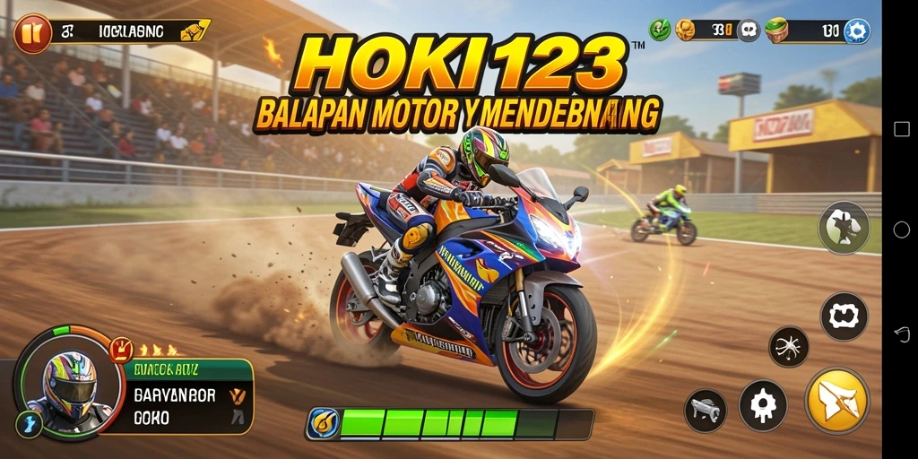 Tampilan gameplay balapan motor yang menegangkan dan mendebarkan.