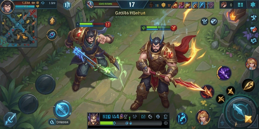 Tangkapan layar menunjukkan pertarungan epik dalam game MOBA IN1234.