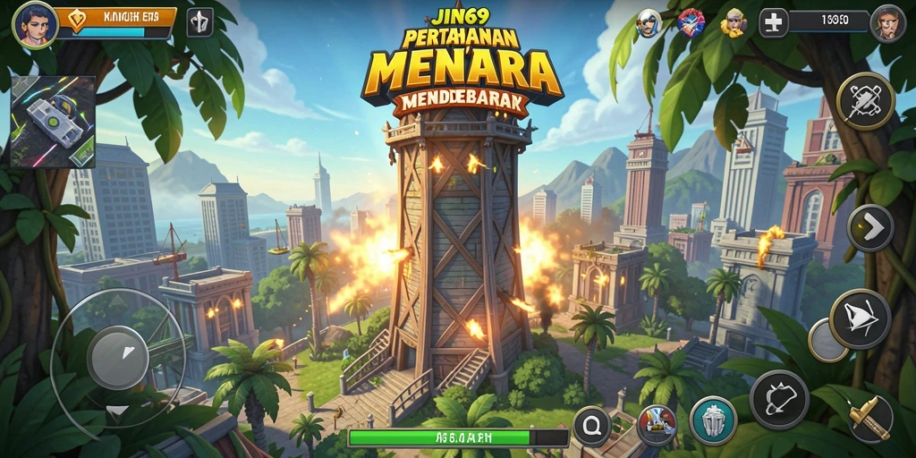 Tangkapan layar menunjukkan aksi pertahanan menara yang intens.