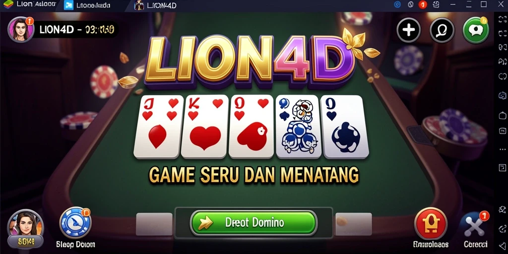 Screenshot LION4D menampilkan gameplay Domino yang seru dan interaktif.