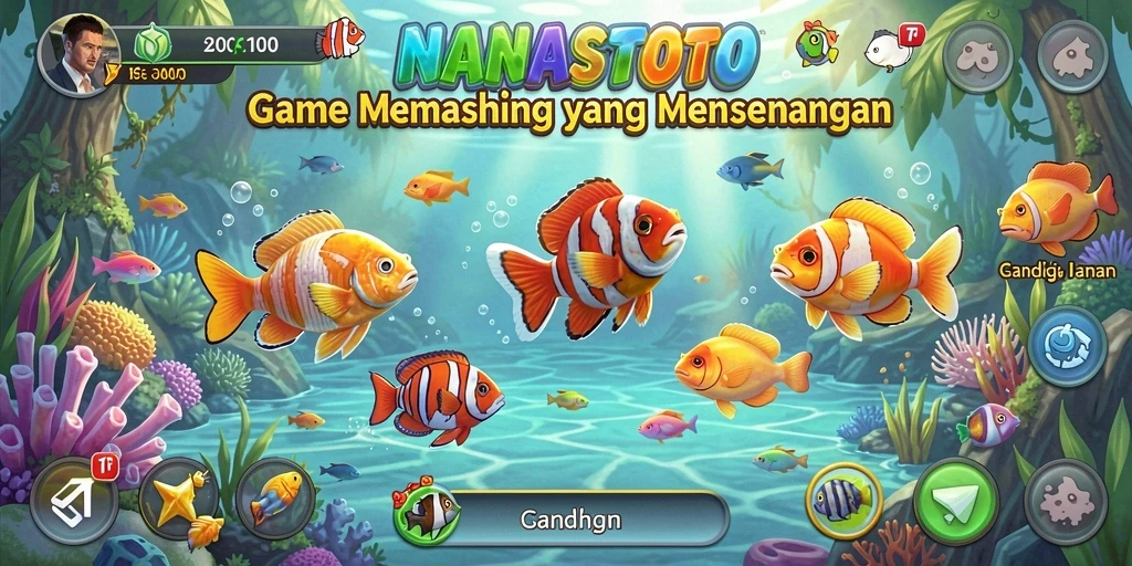 Screenshot NANASTOTO menampilkan aksi memancing dengan latar belakang menawan.