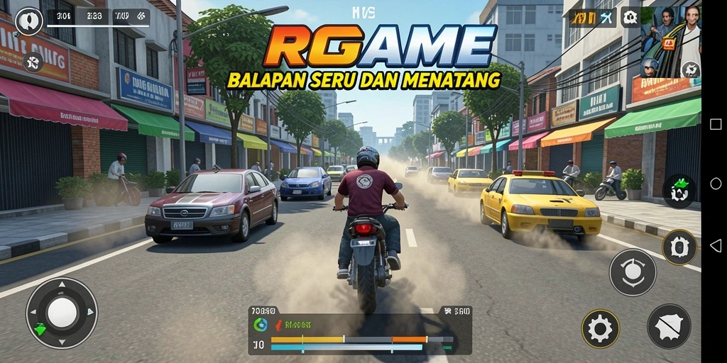 Tampilan gameplay RPGAME yang penuh aksi balapan.