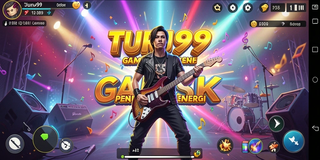 Tampilan gameplay TURU99 dengan aksi musik yang seru.